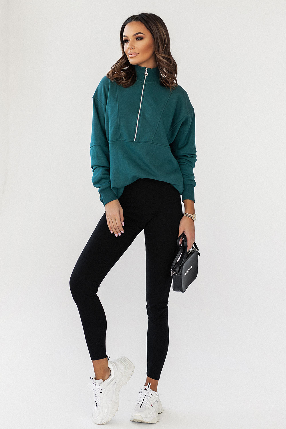 Zielona bluza Shannon z zamkiem i przeszyciami